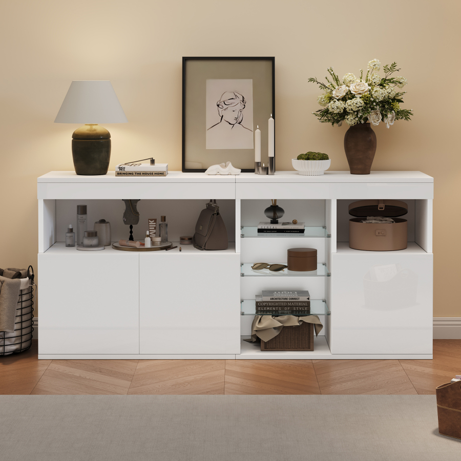 Aparador para salón con 3 puertas LED blanco 72x155,5x35cm