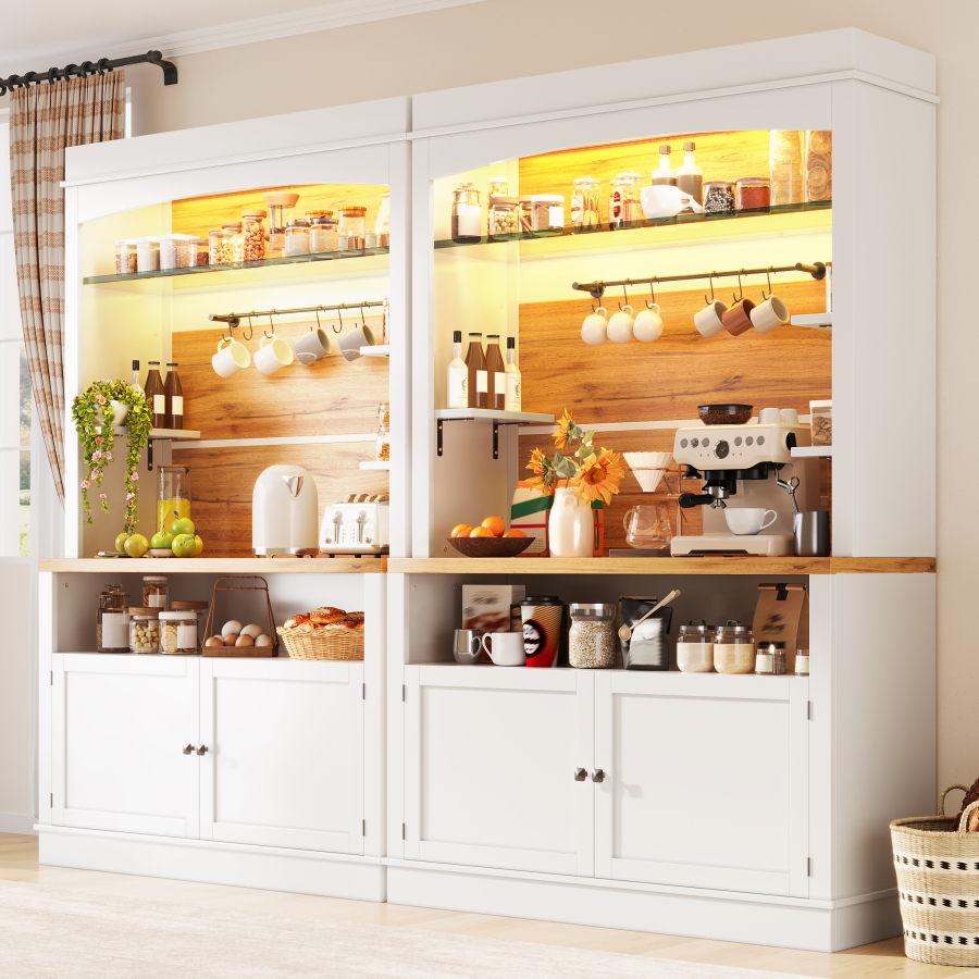 Aparador alto doble blanco con luz LED 184x107x34cm