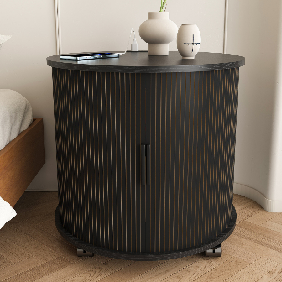 Mesita de noche con carga usb y enchufe mdf negro 60x60x60cm
