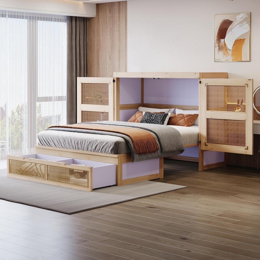 Cama vertical con almacenaje 140x200cm rotán