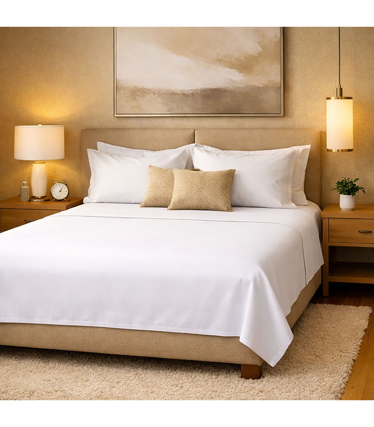Juego de sábanas 100% algodón hotel 4 piezas 180 x 190/200 blanco