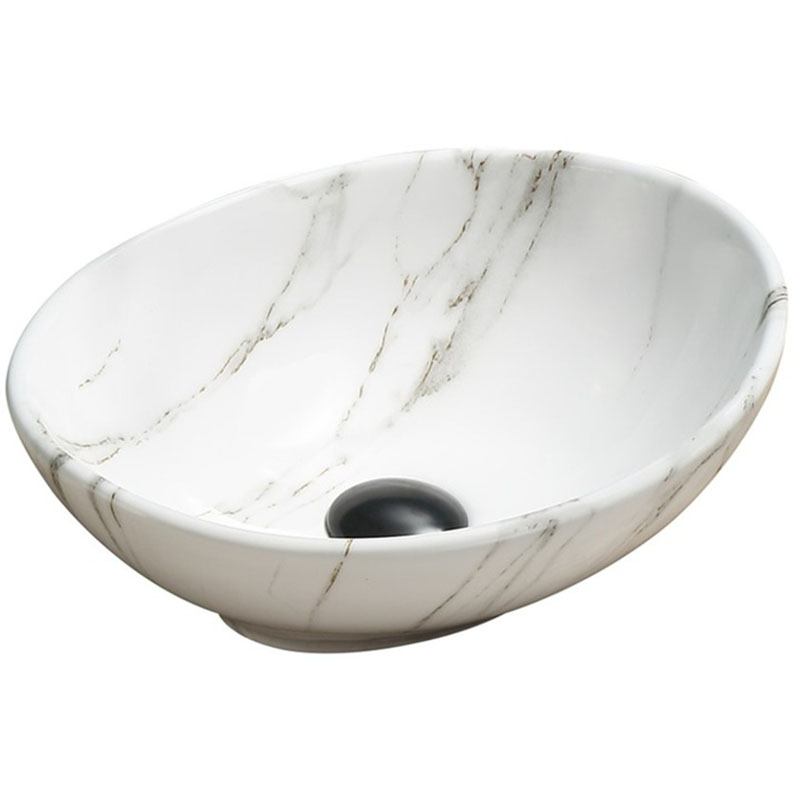 Lavabo cerámico sobre encimera, 40,5x33x14 cm, blanco/gris