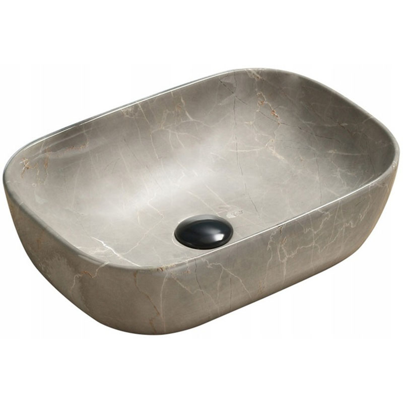 Lavabo cerámico sobre encimera, 45,5x32,5x13,5 cm, mármol beige