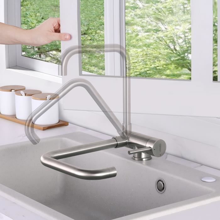 Grifo de cocina desplegable giratorio de 360° - lonheo - acero inoxidable -