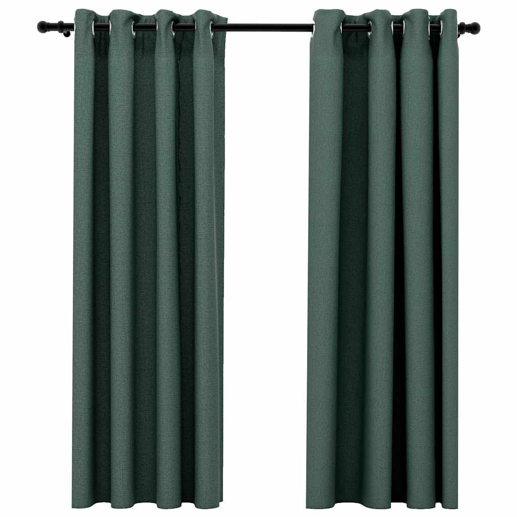 vidaXL cortinas opacas con ojales look de lino 2 pzas verde 140x175 cm