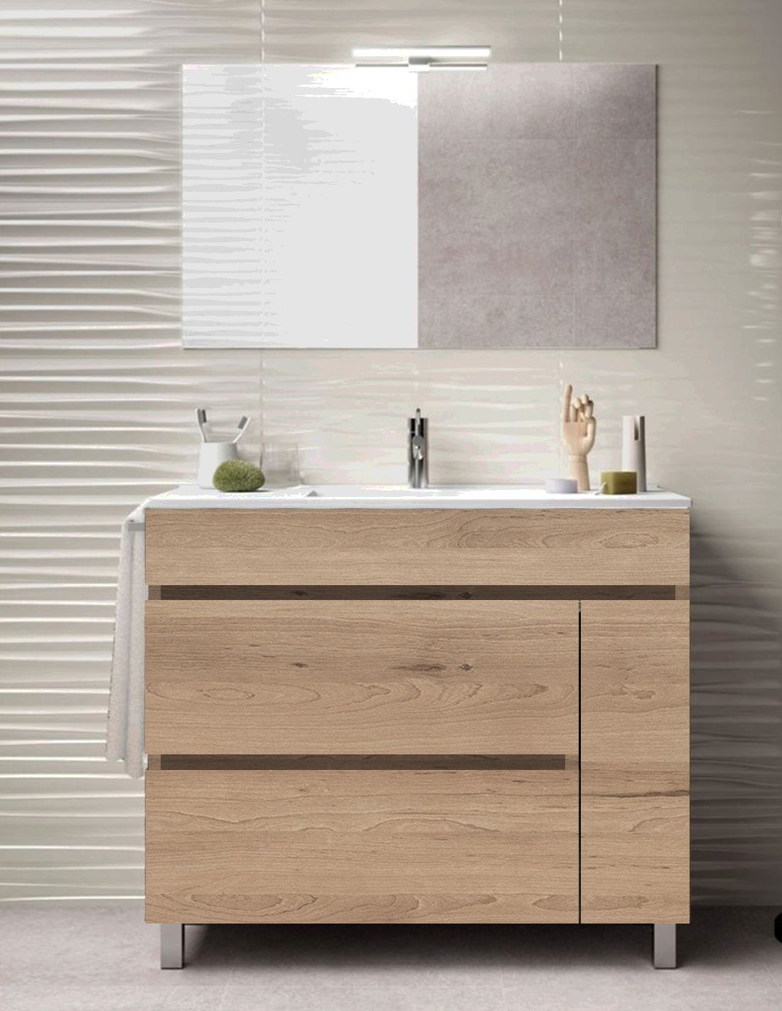 Mueble de baño caprera, lavabo dos senos y espejo 120x45cm estepa