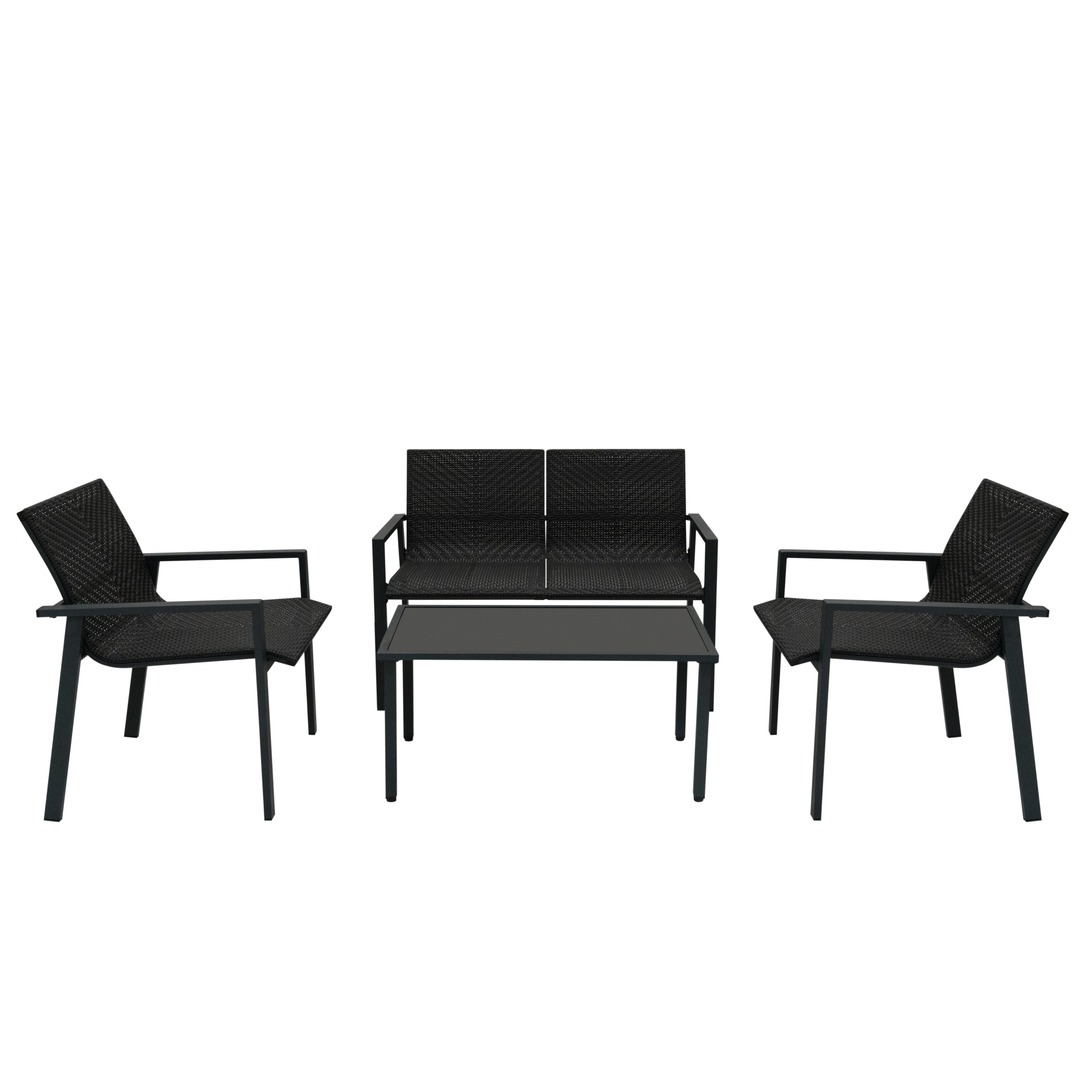 Conjunto de muebles de patio 4 piezas de ratán negro