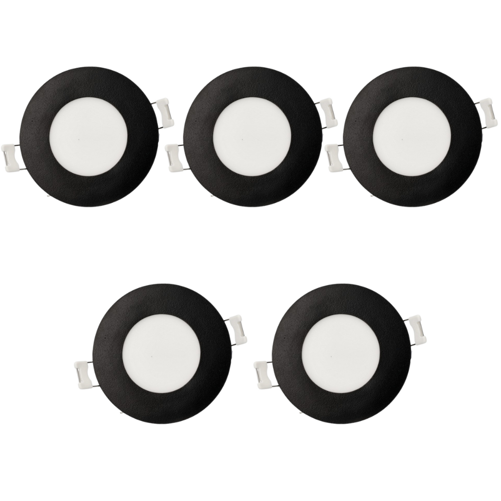 Pack x5 downlight LED empotrable 12v, 3w, luz cálida 3000k. Marco negro