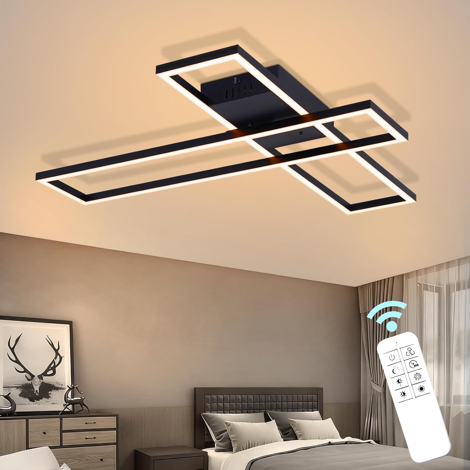 Nettlife plafón LED techo 42w regulable rectangular negro mando salón