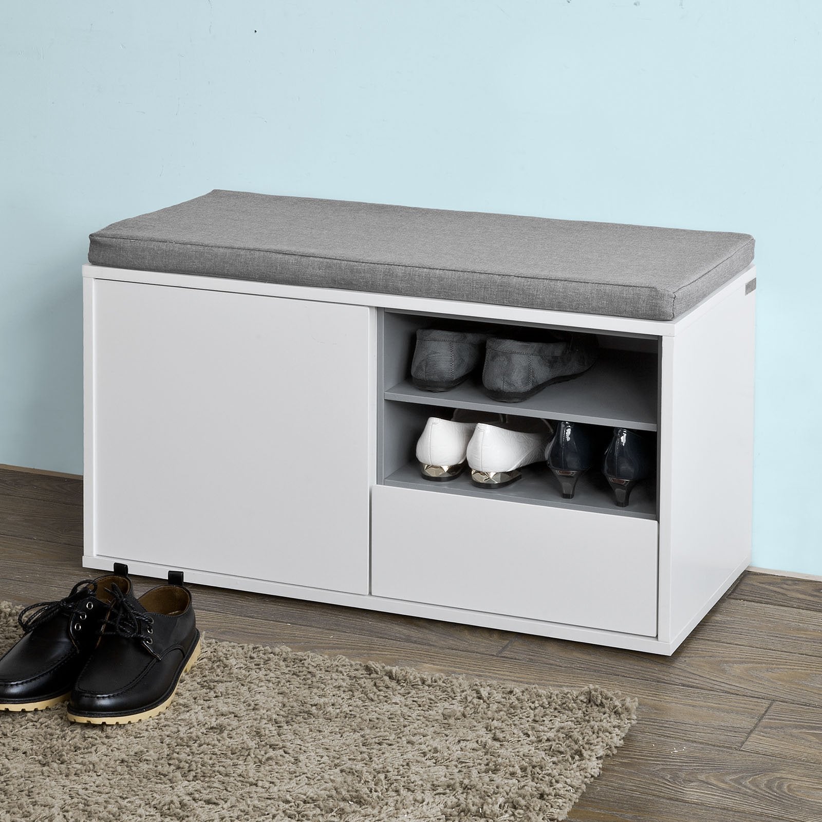 Banco zapatero con cajones almacenamiento fsr37-w sobuy