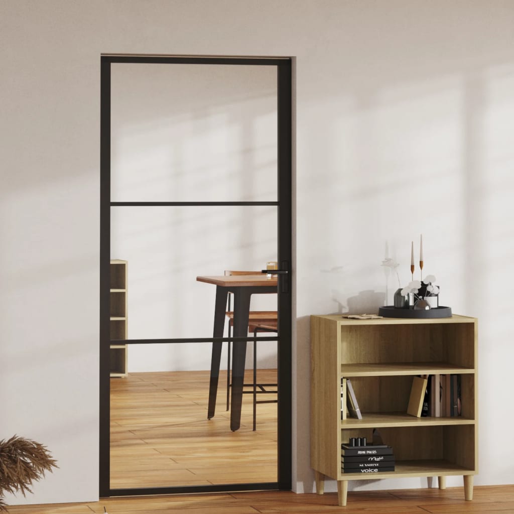 Puerta interior vidrio esg y aluminio negro 93x201,5 cm wef7446