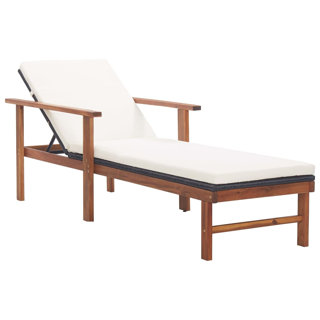 vidaXL tumbona con cojín ratán sintético y madera maciza acacia negro