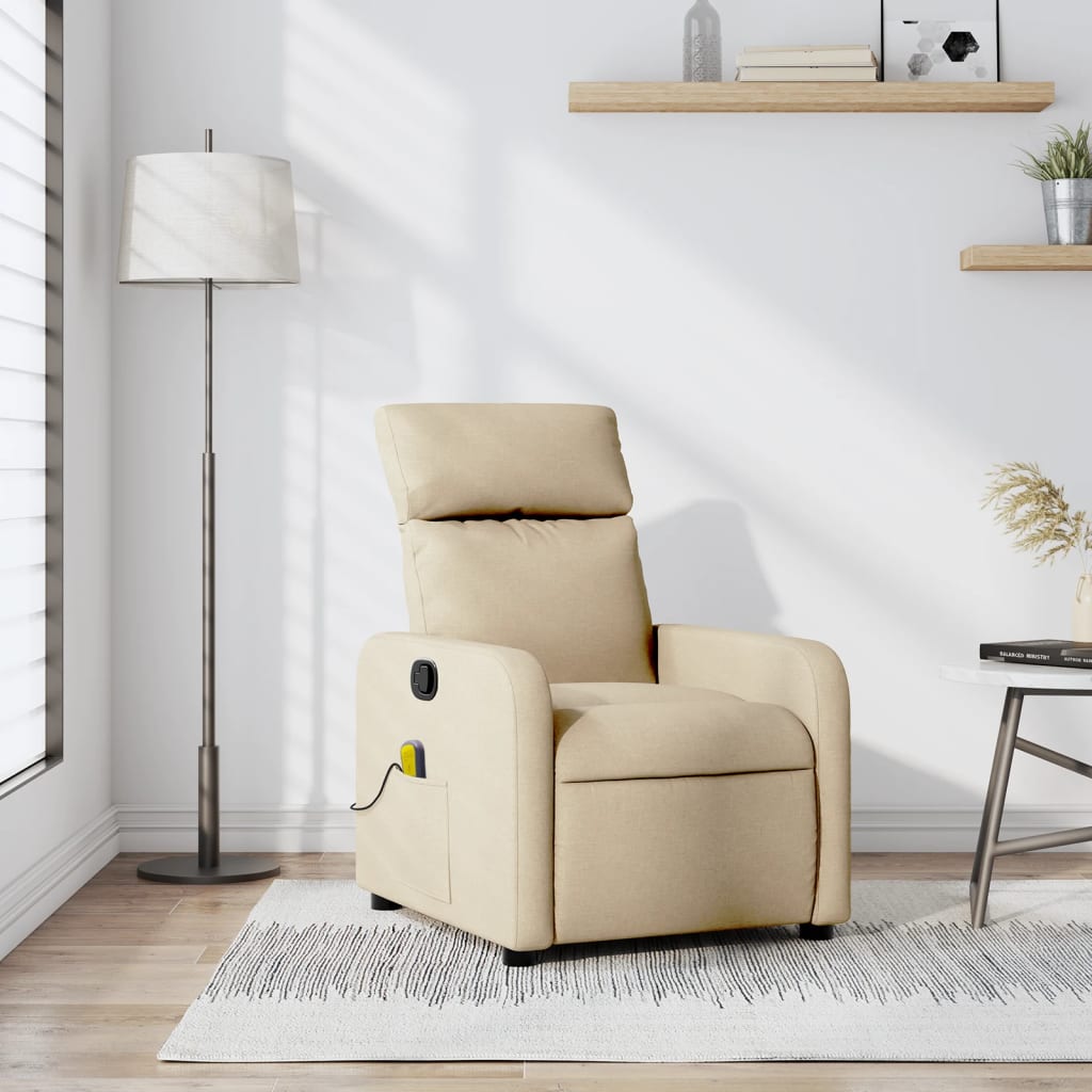 Sillón de masaje reclinable de tela crema qweo8634