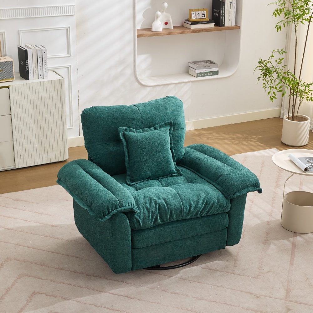 Sillón giratorio chenilla verde con cojín y giro 360°