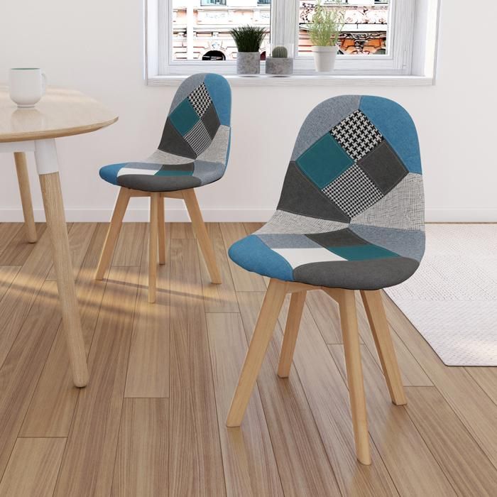 Sillas escandinavas patchwork azules lote de 2 43x50x80 cm