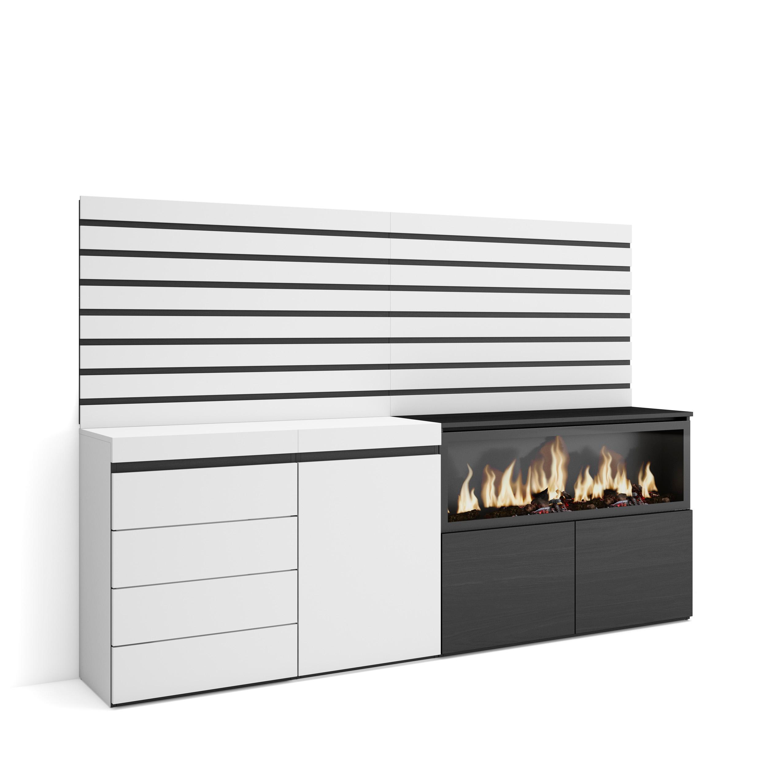 Aparador, 214x35x145cm, chimenea eléctrica xxl, cómoda, cajonera rf3414