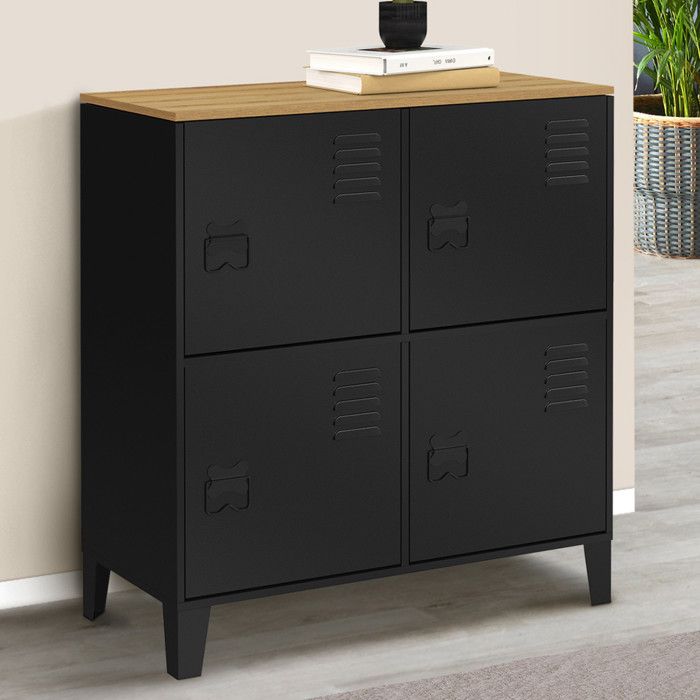 Aparador auxiliar industrial - negro y madera - 70 cm