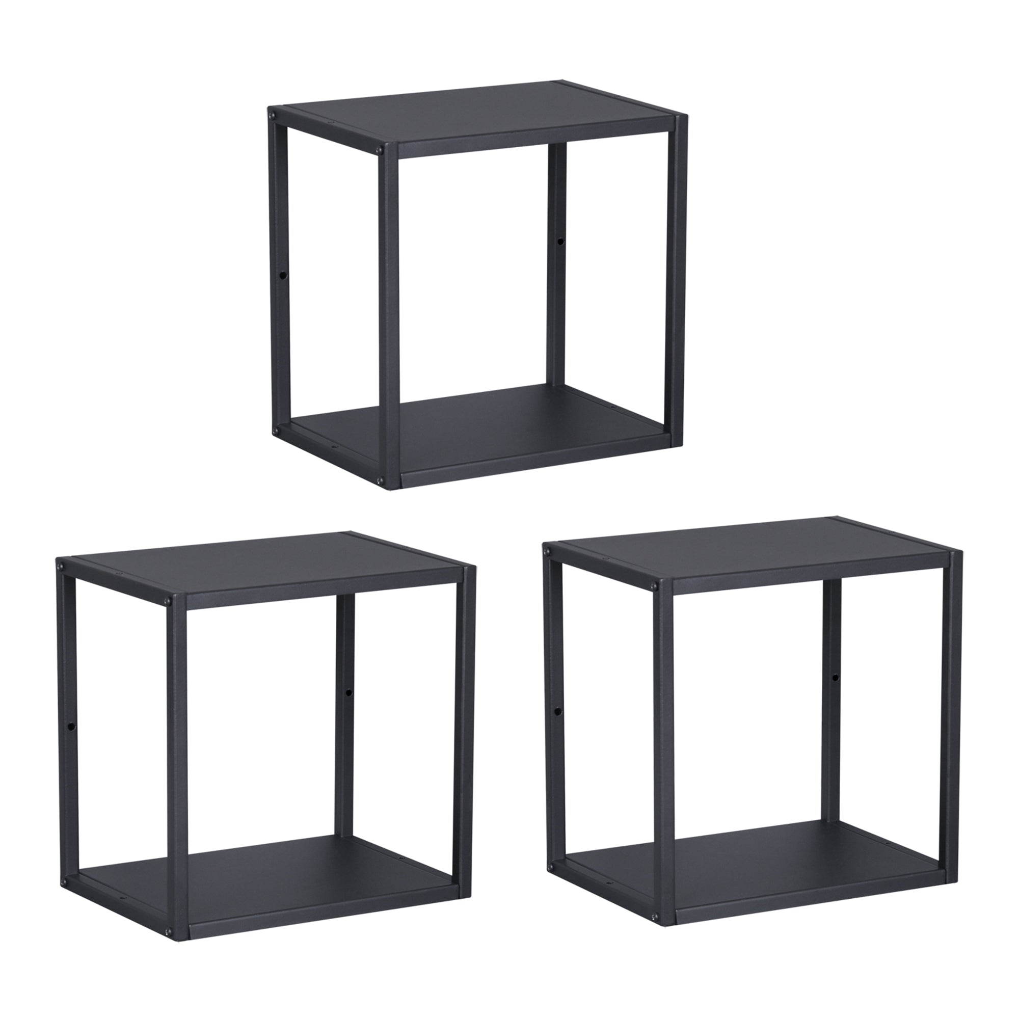 Juego de 3 estantes de pared de acero negro