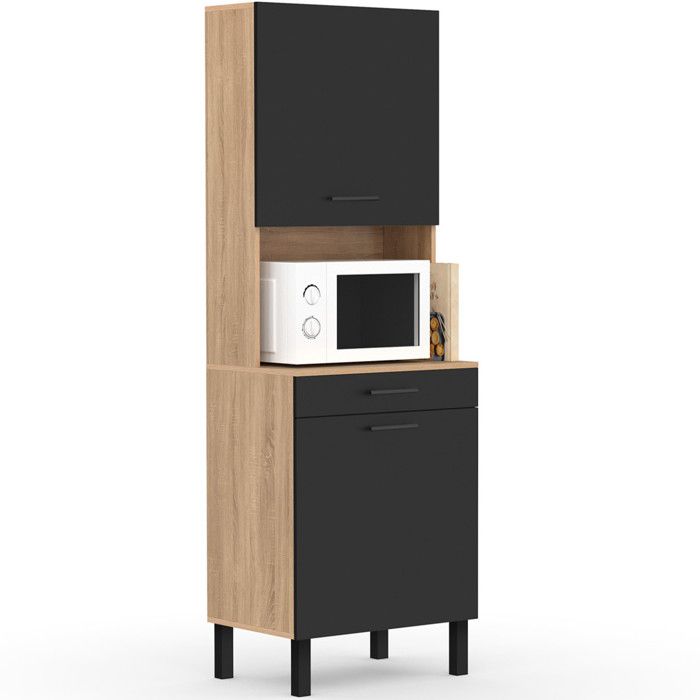 Aparador cocina moderno - haya y negro - 60 cm
