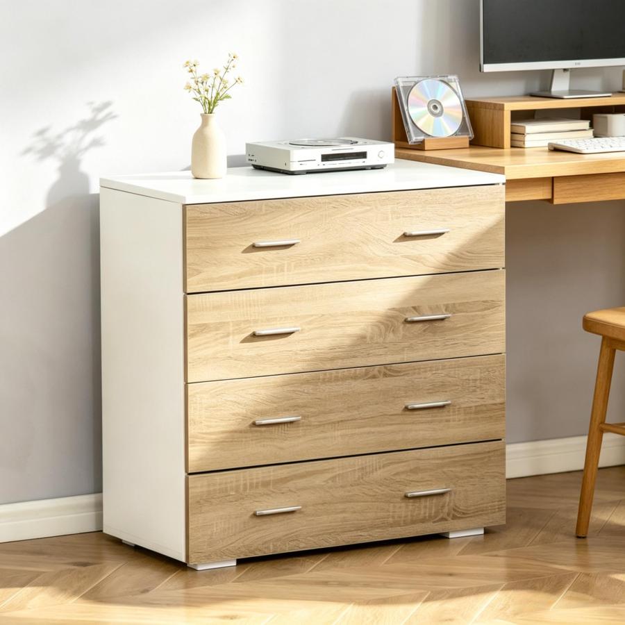 Cómoda de 4 cajones blanco y madera clara 72x76x35cm
