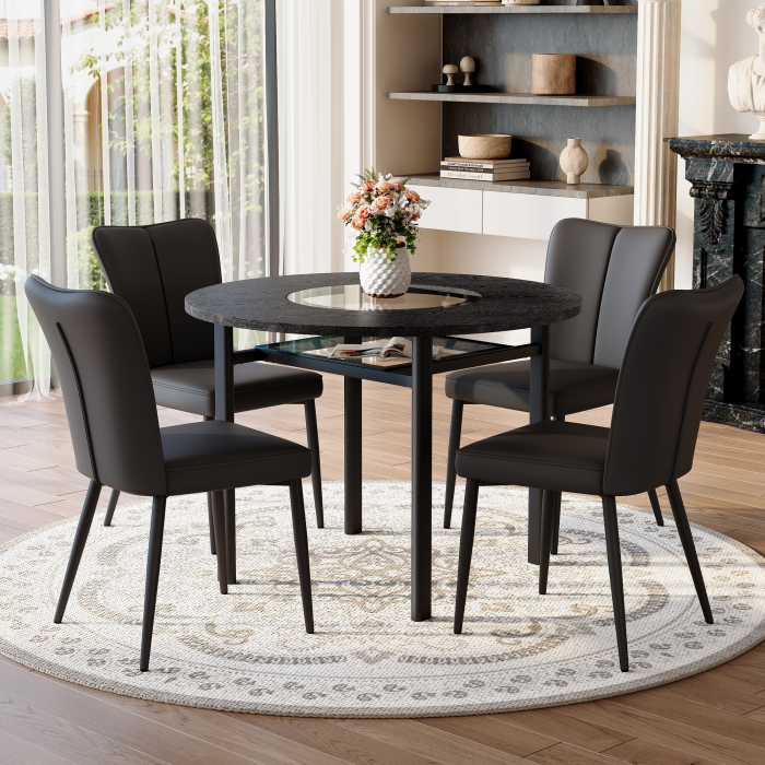 Mesa de comedor redonda con 4 sillas mdf negro 75x100x100cm