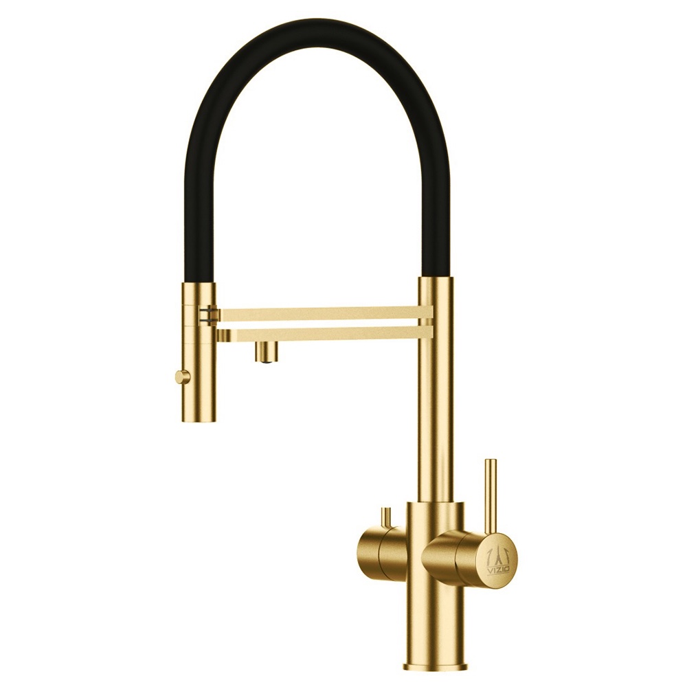 Grifo de cocina 5 vías acero inox ducha 2 chorros, pvd oro satinado/negro