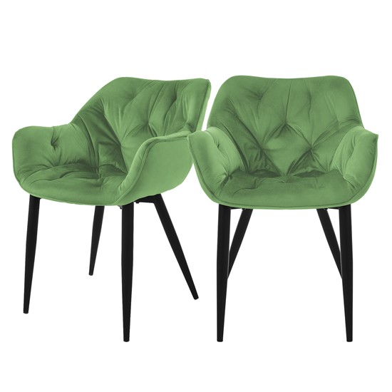 Set de 2x sillas de comedor verde salvia de terciopelo diseño ergonómico