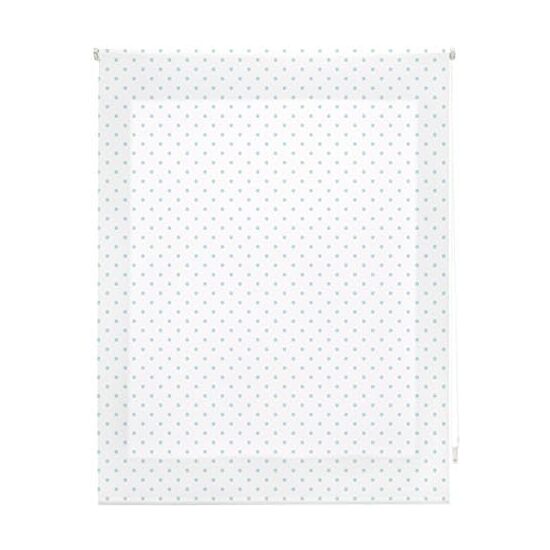 Estor enrollable premium 140x250 blanco con motas turquesas