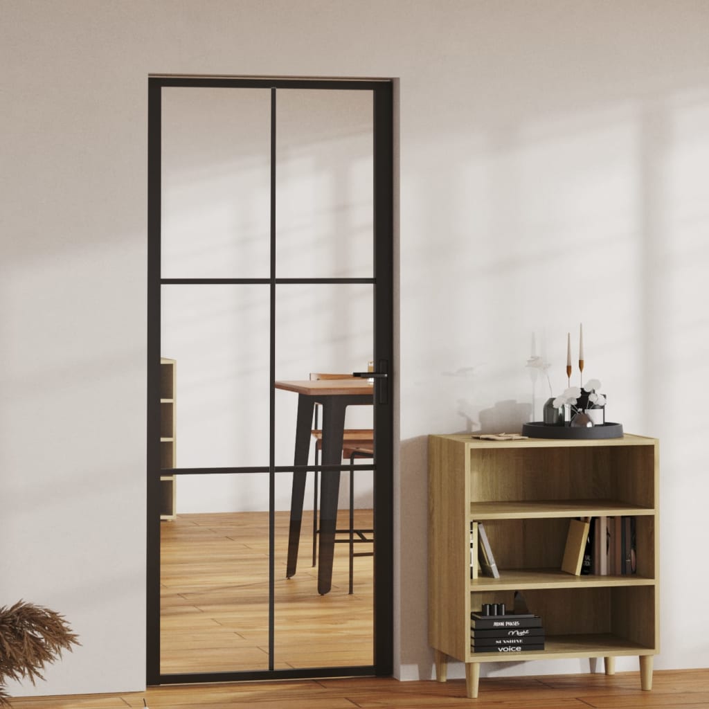 Puerta interior vidrio esg y aluminio negro 83x201,5 cm wef4637