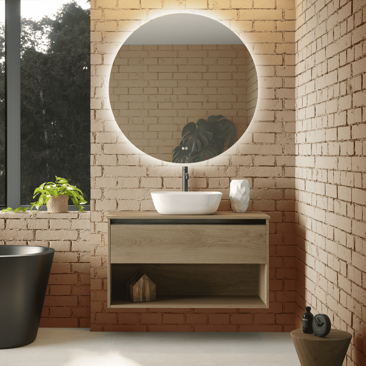 Mueble de baño | lavabo sob. | 1 cajón|1 hueco | 100 cm roble tir. Negro