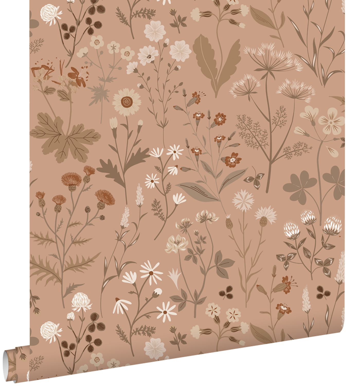 Estahome papel pintado flores silvestres marrón terracota 53 cm x 10.05 m