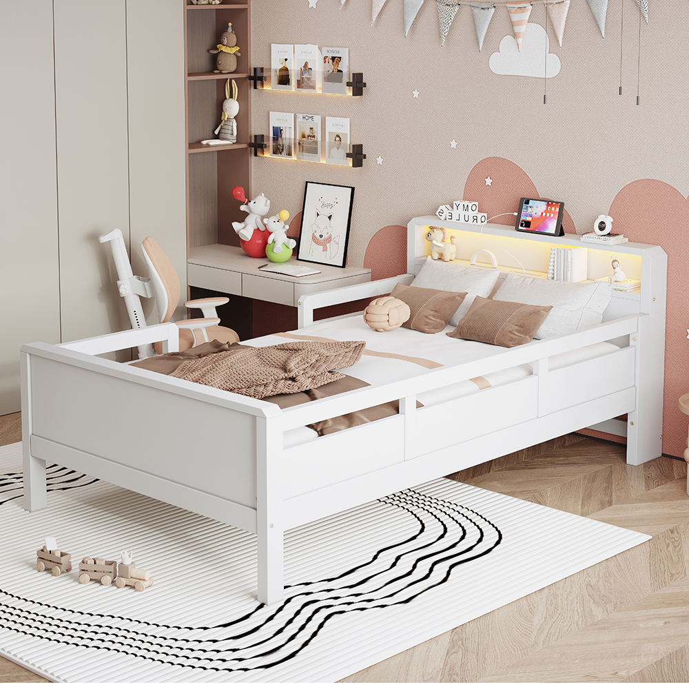 Cama individual de pino, 90 x 200, blanco.
