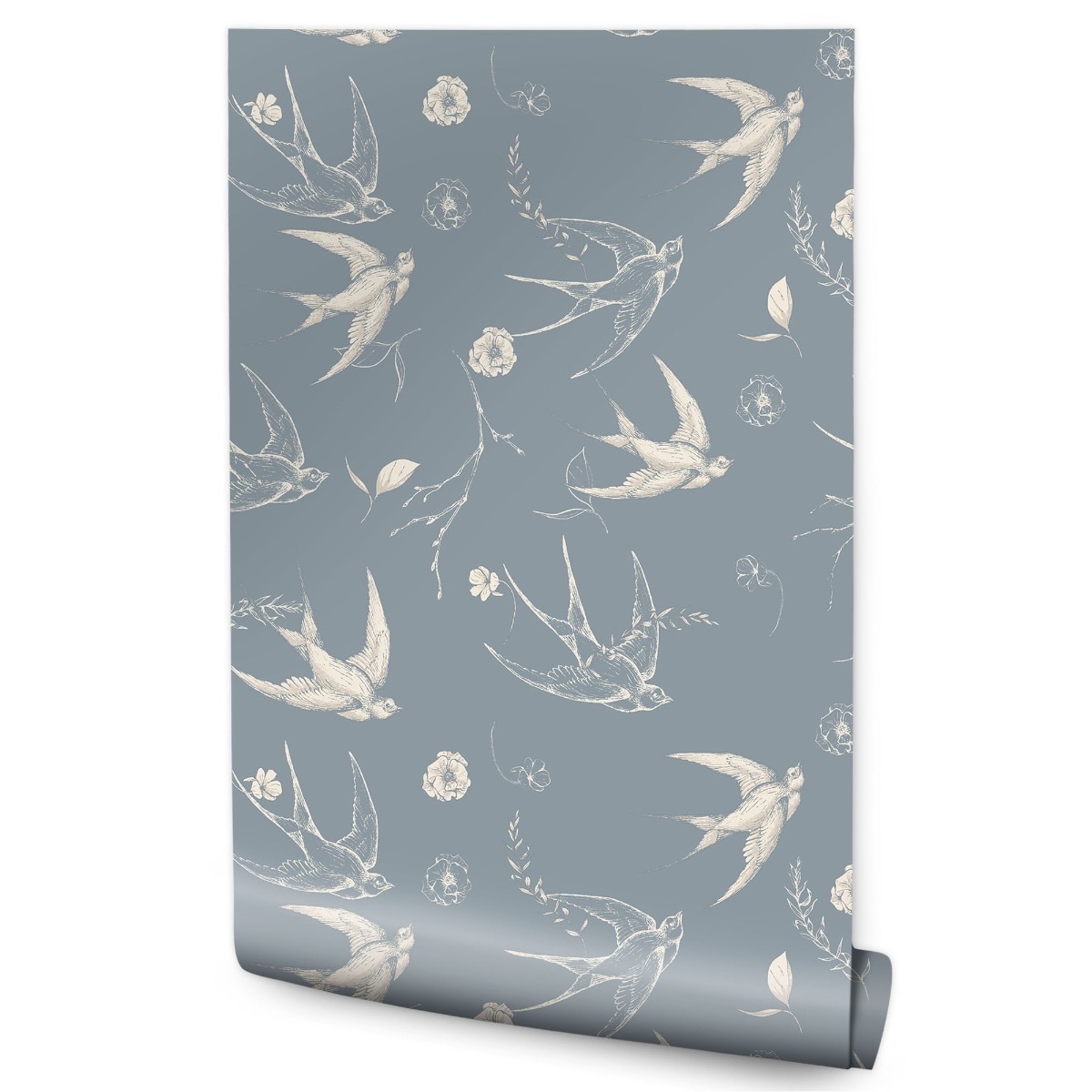 Papel Pintado Aves Flores Naturaleza Para Dormitorio No Tejido 53cm x 10m
