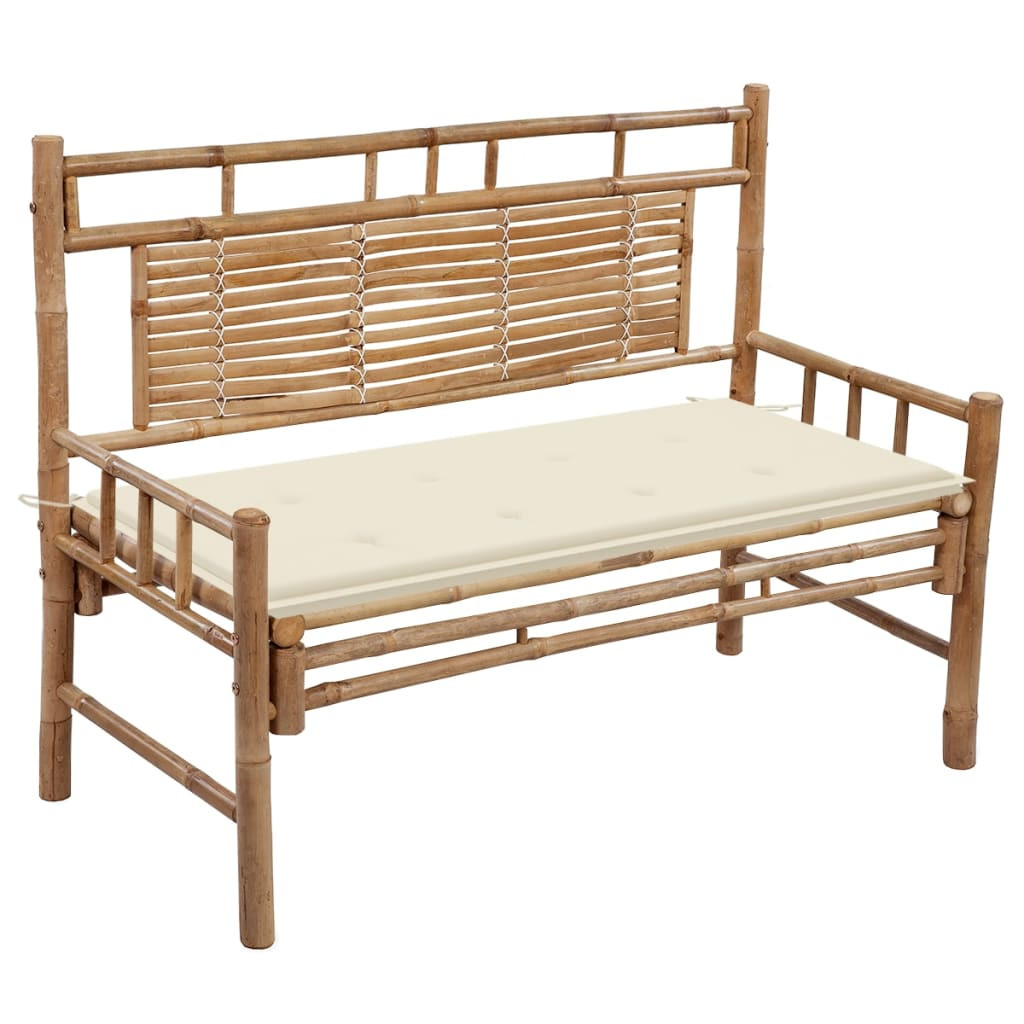 vidaXL banco de jardín con cojín bambú 120 cm