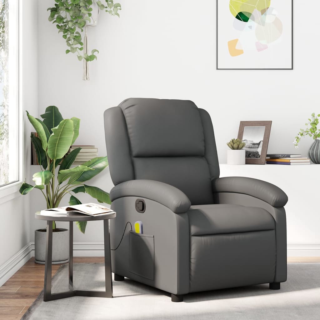 Sillón de masaje reclinable cuero sintético gris es6373