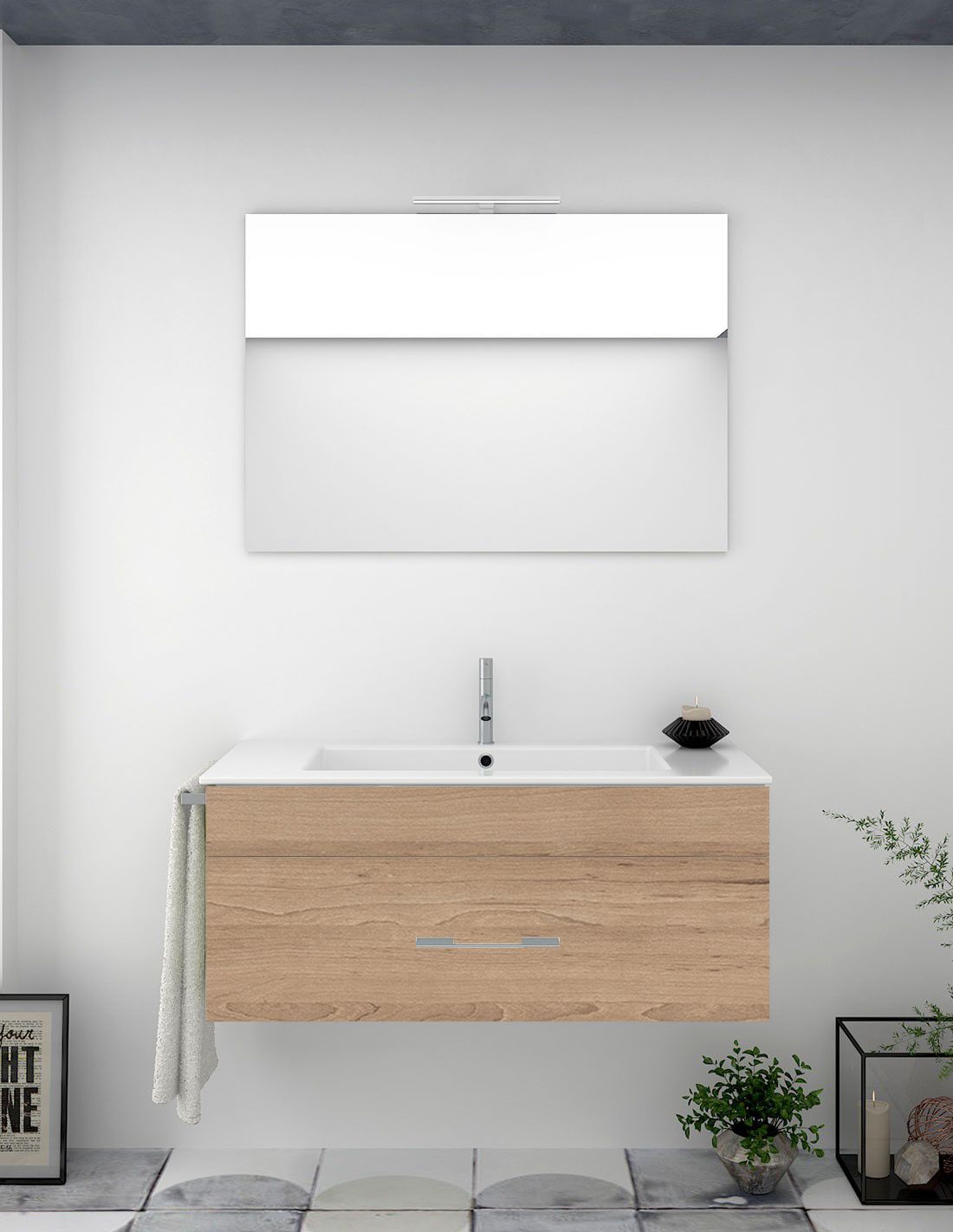 Mueble de baño florencia con lavabo y espejo 75x45cm estepa
