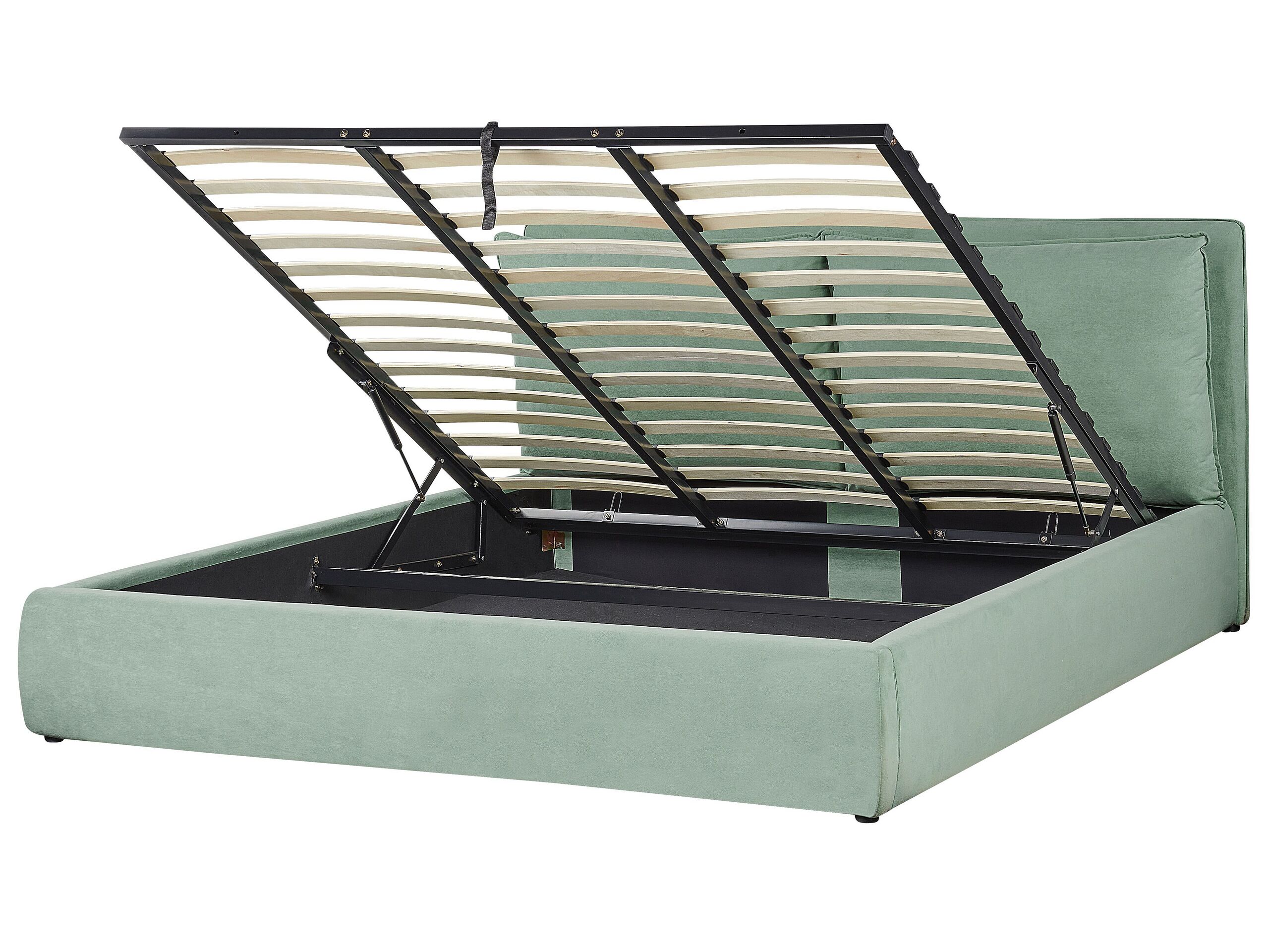 Cama con almacenaje bajonna terciopelo verde menta 180 x 200 cm