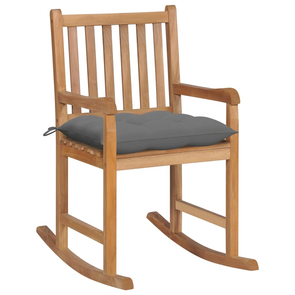 vidaXL silla mecedora de madera maciza de teca con cojín gris