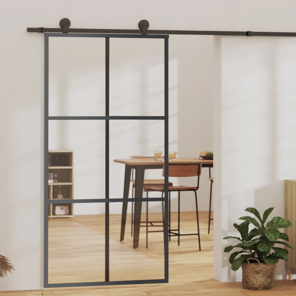 Puerta corredera esg vidrio y aluminio negra 102x205 cm esxt8768