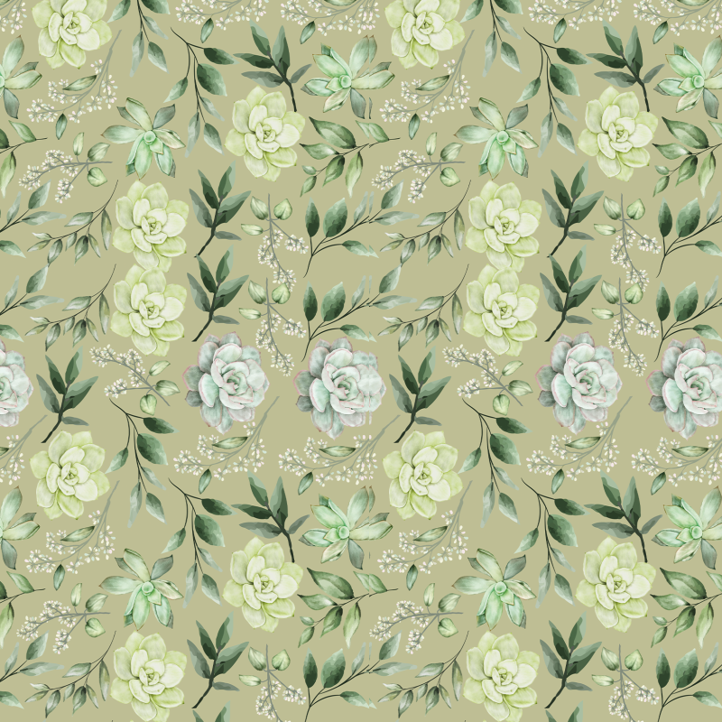 Papel pintado floral suculentas verde 60cm por 300cm