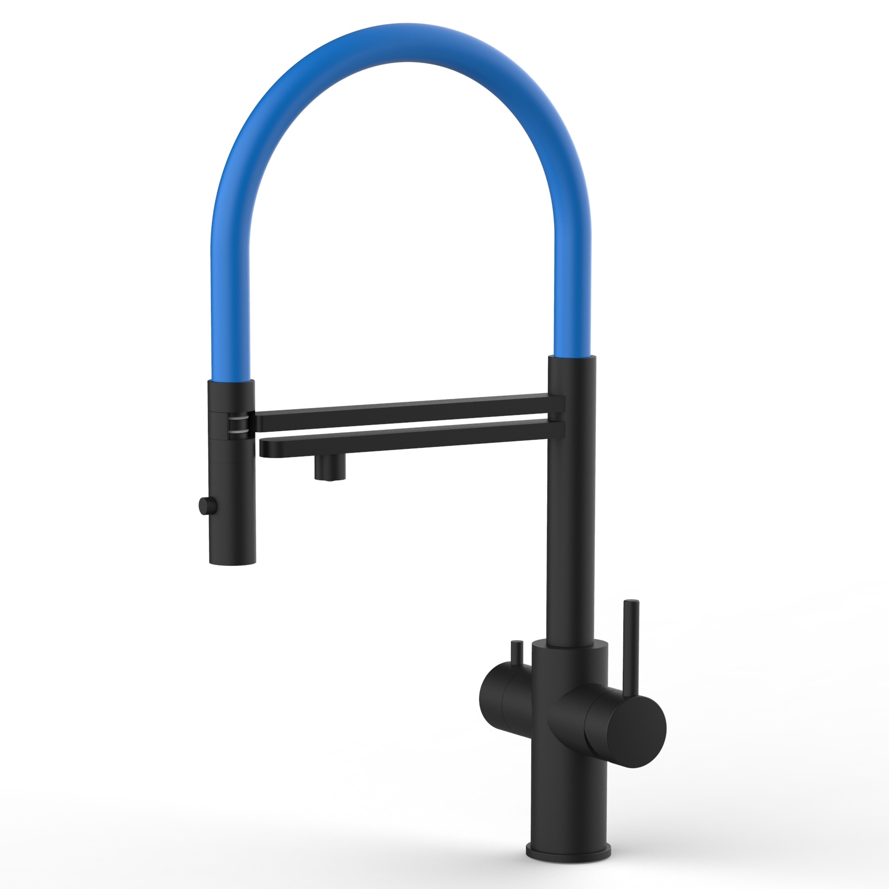 Grifo de cocina 5 vías acero inox ducha 2 chorros amovible, negro / azul