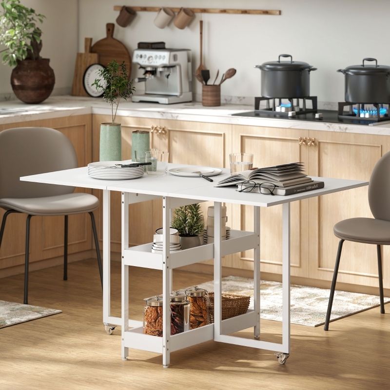 Mesa de comedor plegable con almacenaje madera blanco 75x133,4x80cm