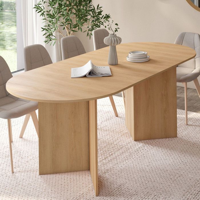Mesa de comedor extensible ovalada de madera 160-200 cm