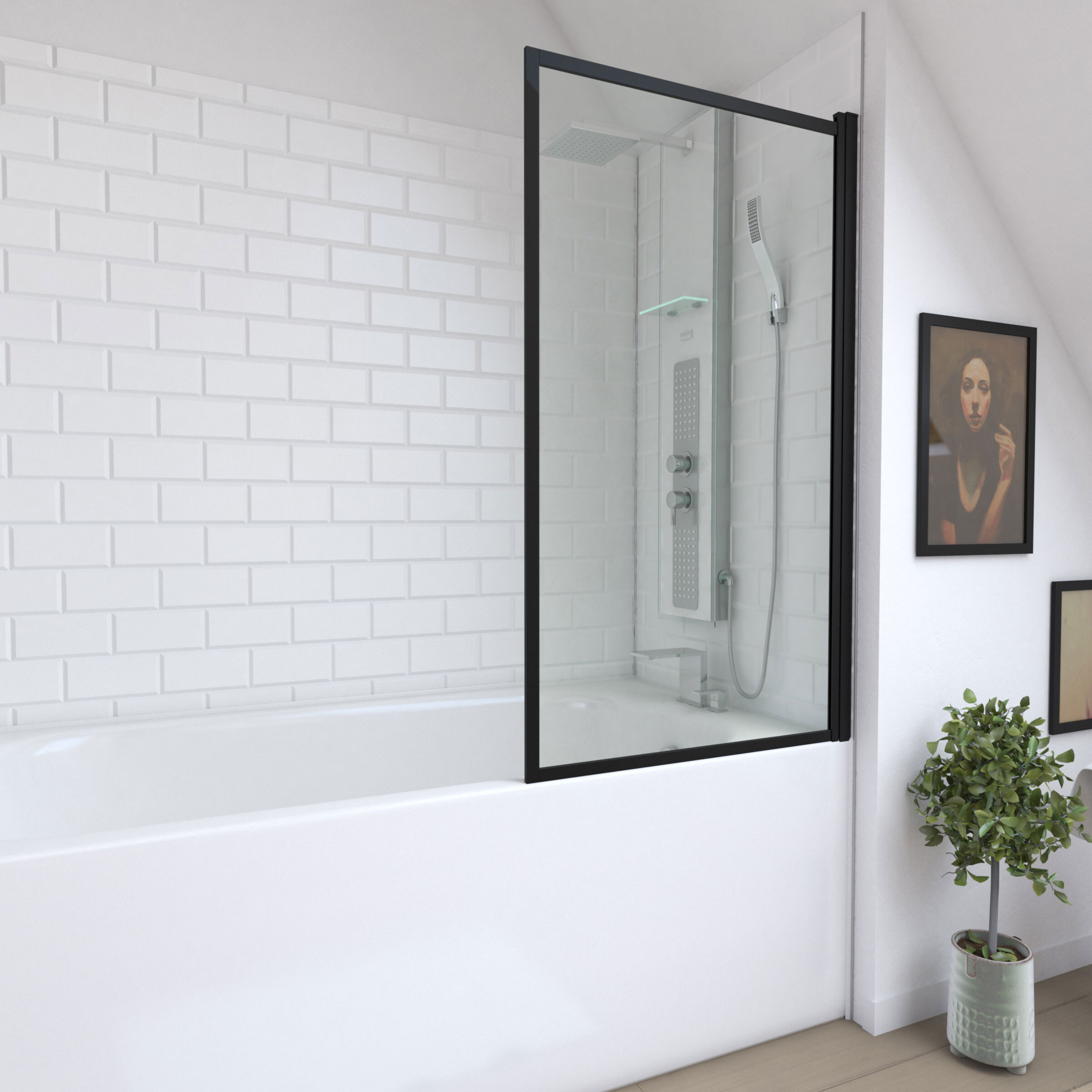 Mampara de baño abatible 75x130cm - negro mate - dark contouring screen