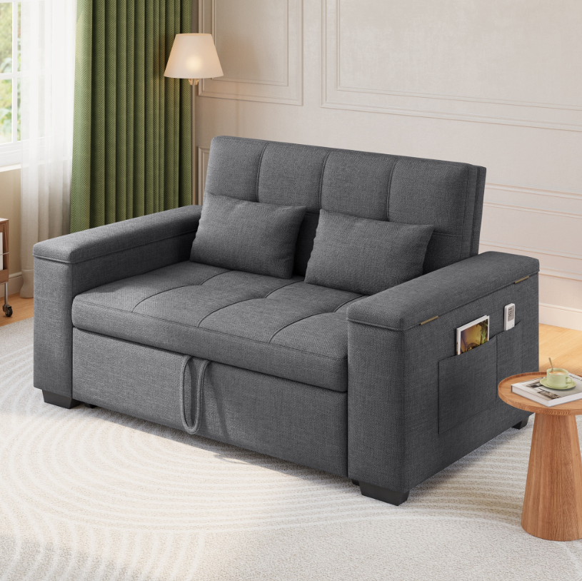 Sofá cama convertible - lino gris oscuro 2plazas