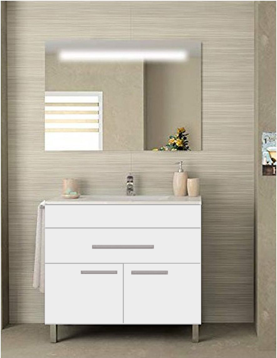 Mueble de baño bahia con lavabo y espejo 90x45cm blanco