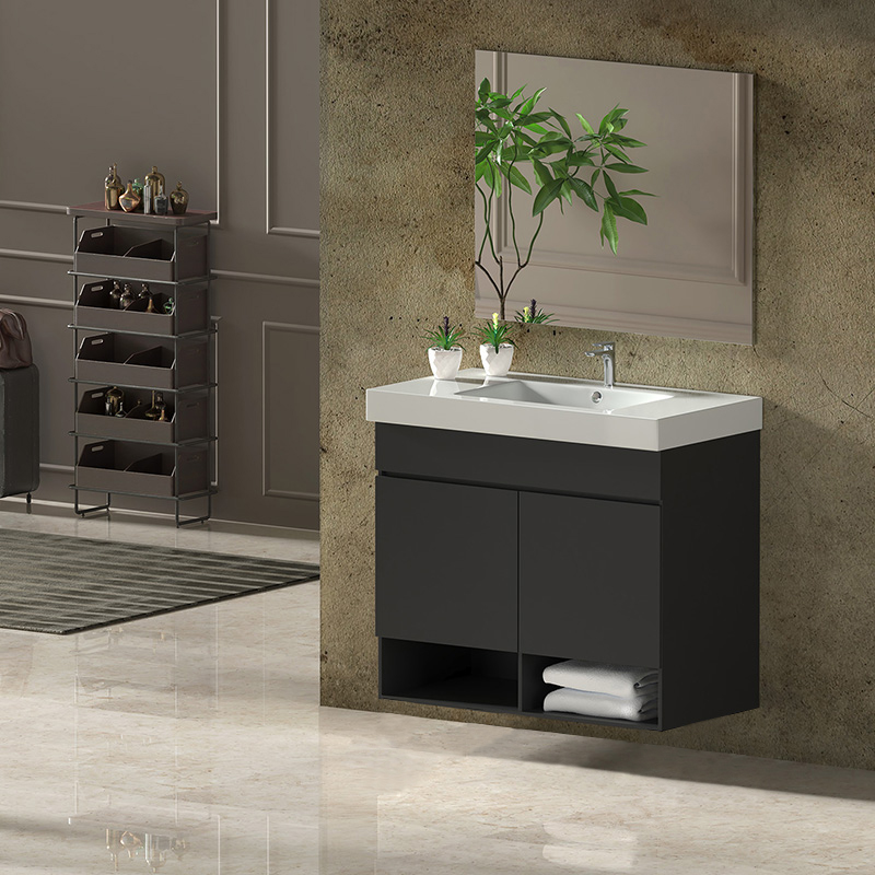 Mueble de baño nebari, lavabo y espejo 100x40cm con cajón grafito