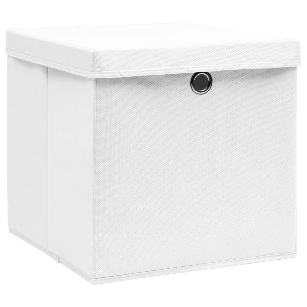 vidaXL cajas de almacenaje con tapas 4 uds blanco 28x28x28 cm