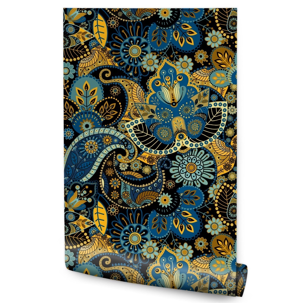 Papel Pintado Flores Ornamentos Colores Hojas Para Dormitorio 53cm x 10m