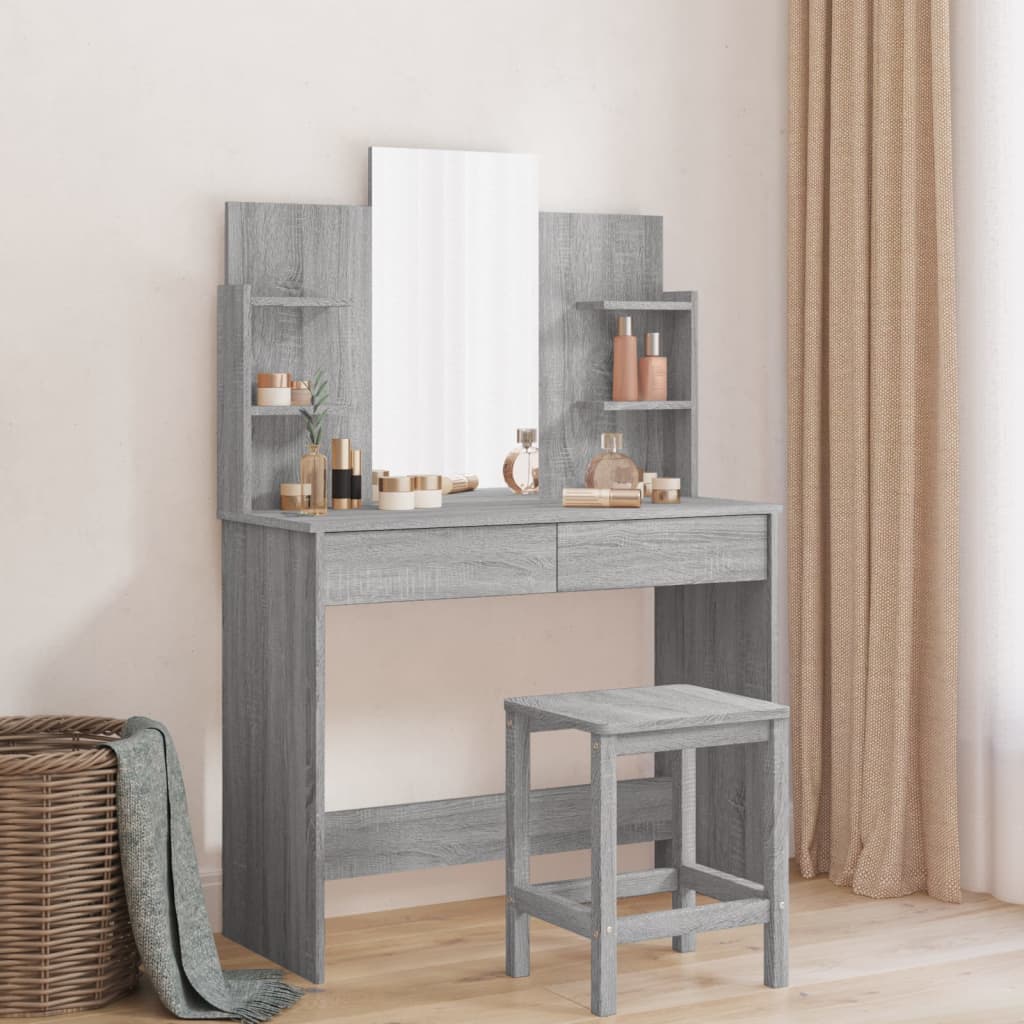 Tocador con espejo color gris sonoma 96x39x142 cm es9793